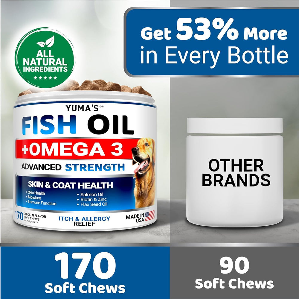 YUMA'S Omega 3 dogs chicken-flavor chews captures tasty option for hydration and skin support.