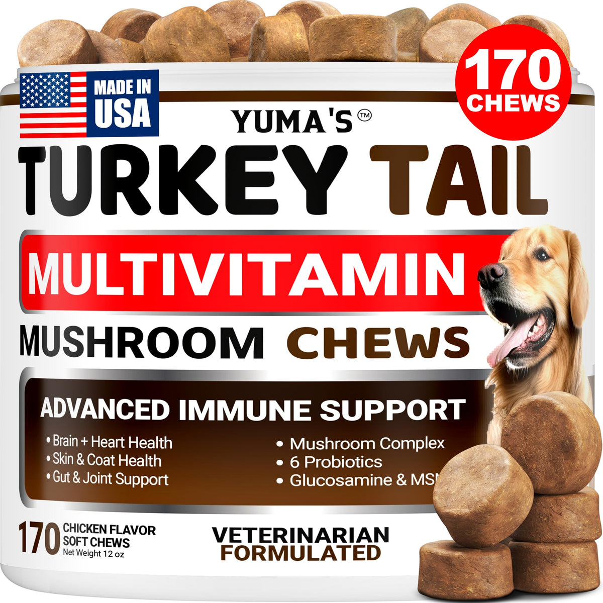 YUMA'S Turkey Tail dog chews boost immune support for daily vitality.