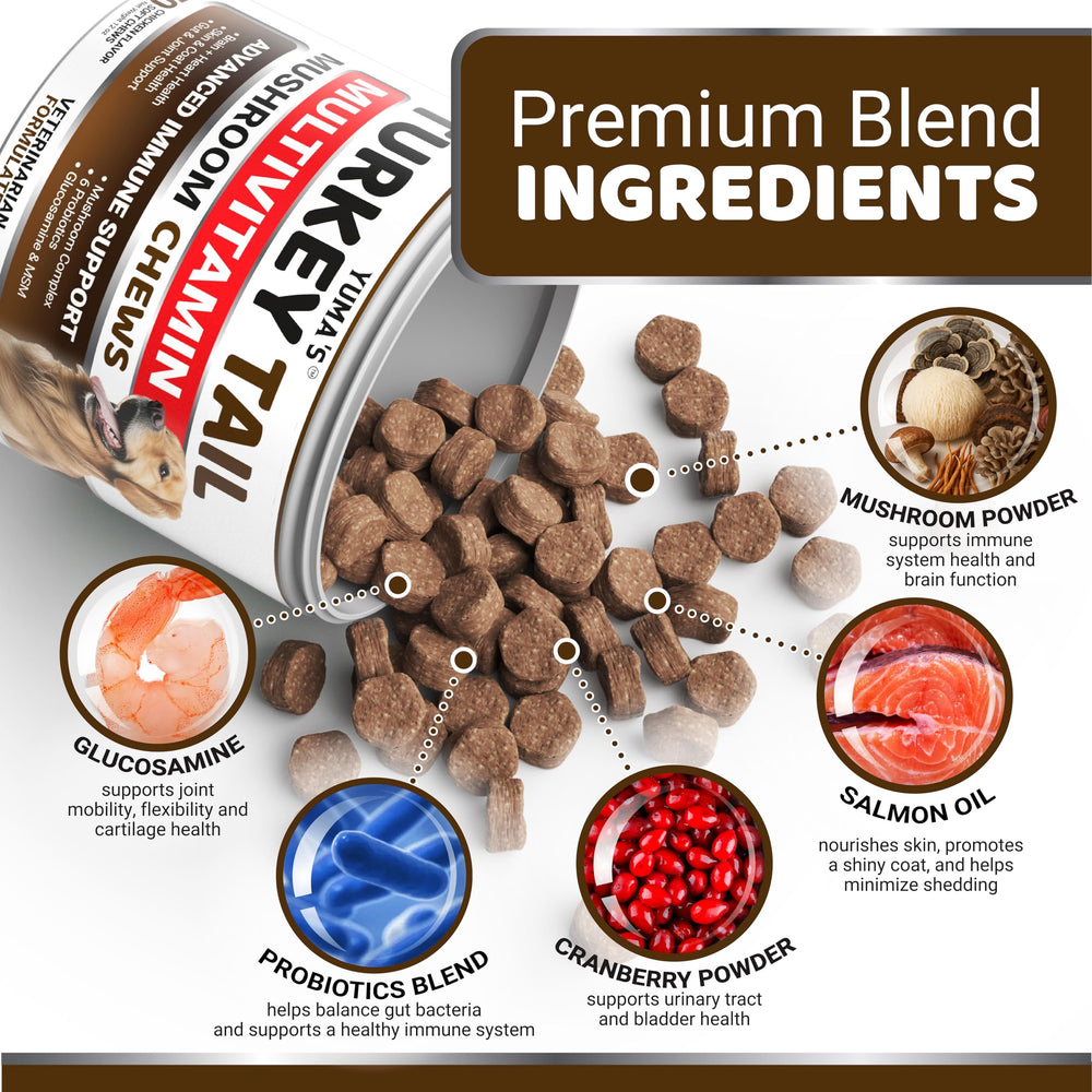 YUMA'S Turkey Tail dog chews promote healthy skin and coat.