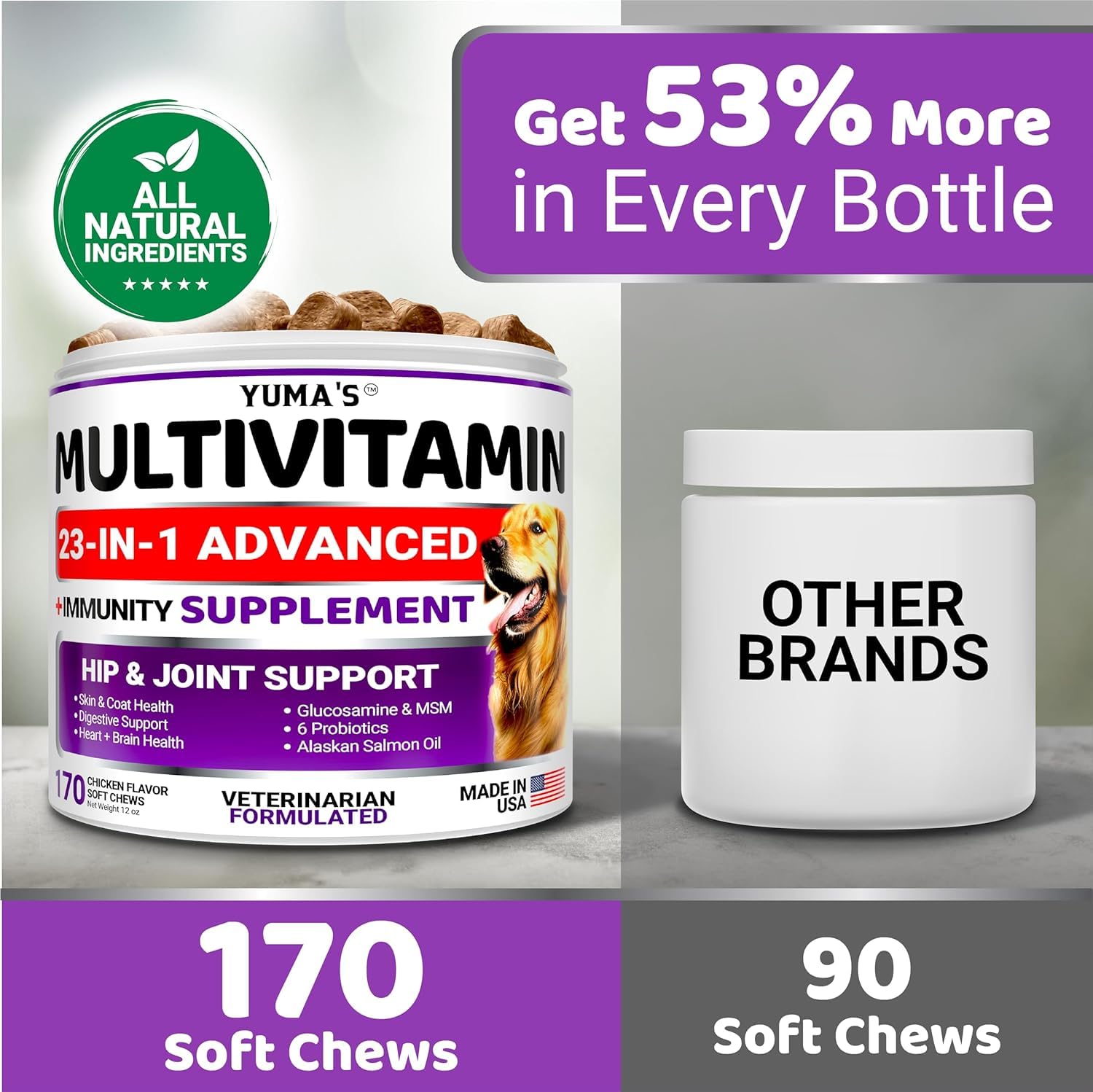 YUMA'S veterinarian-formulated, USA-made dog vitamins for premium quality.