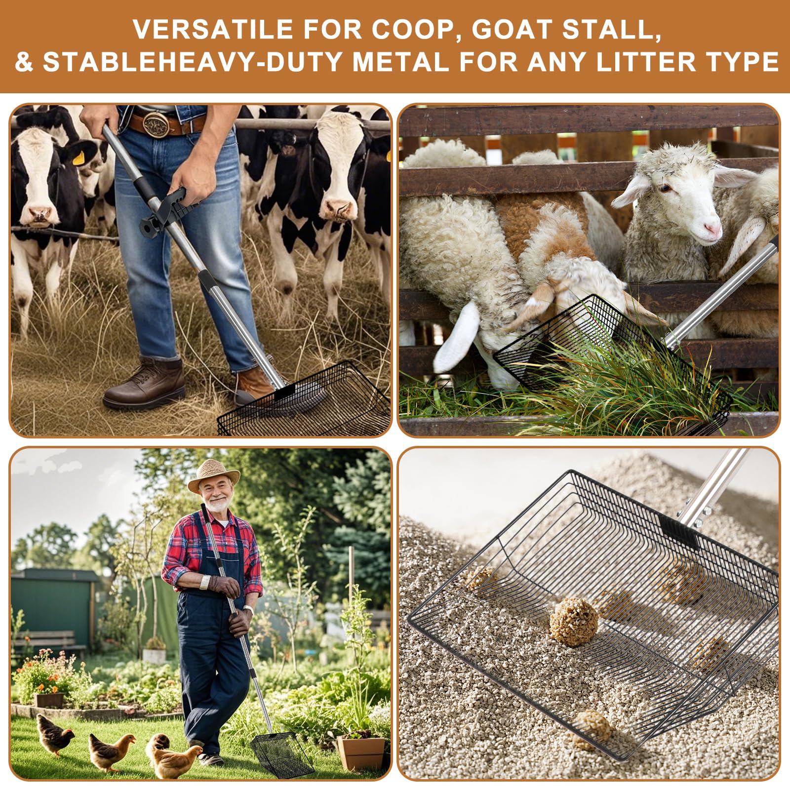 YUMEKA sand spoon for farms shows versatile debris pickup in poultry areas.