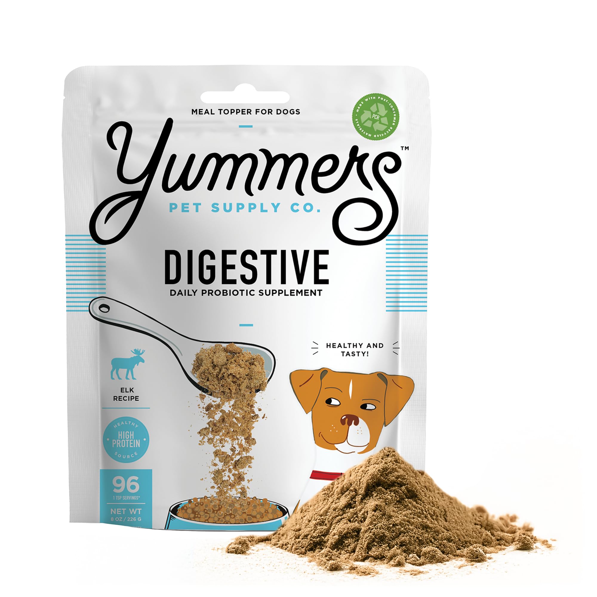 Yummers freeze-dried elk dog topper bowl enhances flavor and supports digestive comfort.
