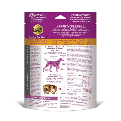 Yummy Combs VOHC badge close-up demonstrates vet-approved dental care credibility