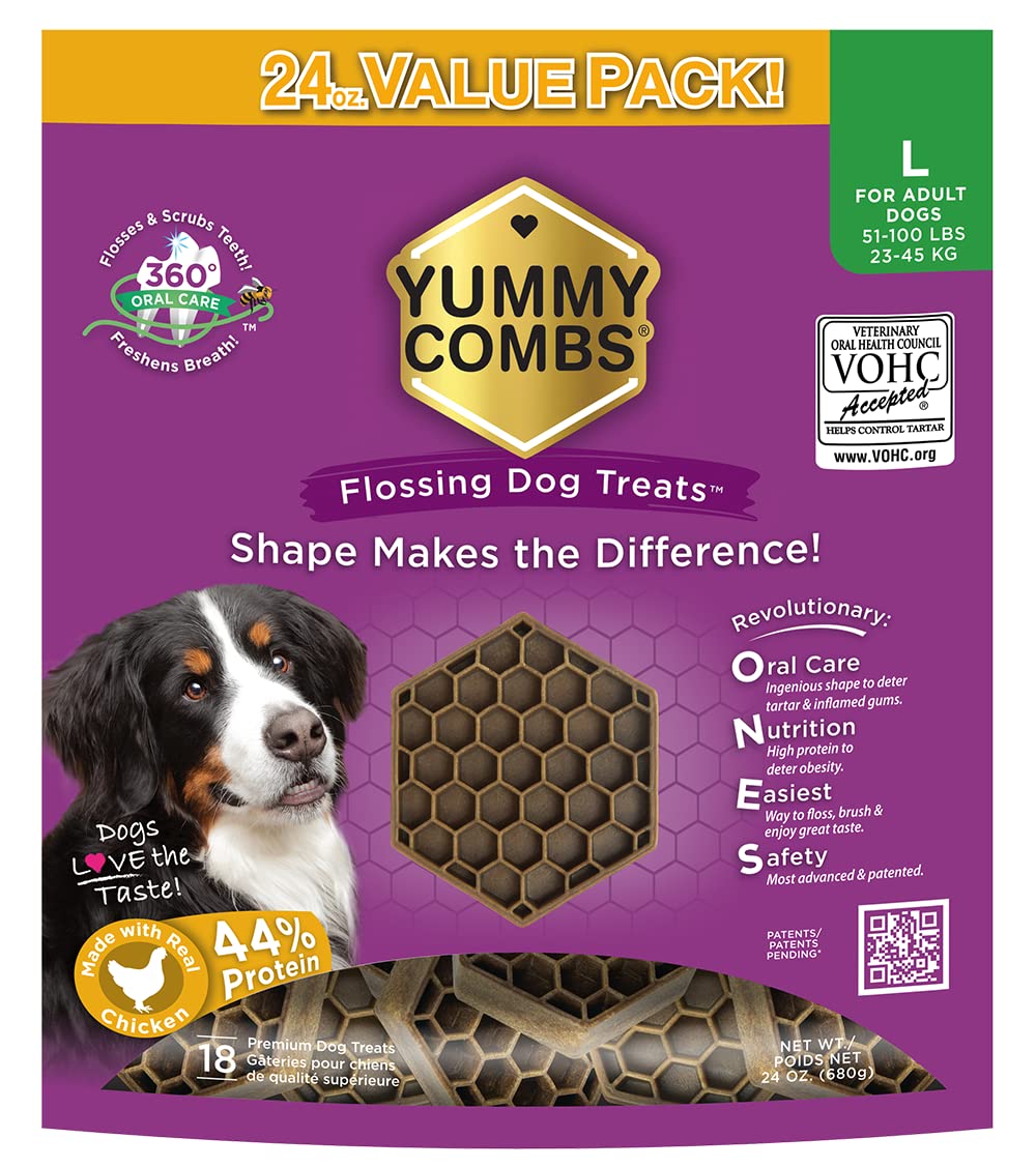Yummy Combs packaging 24oz bag ready for daily dental routines.