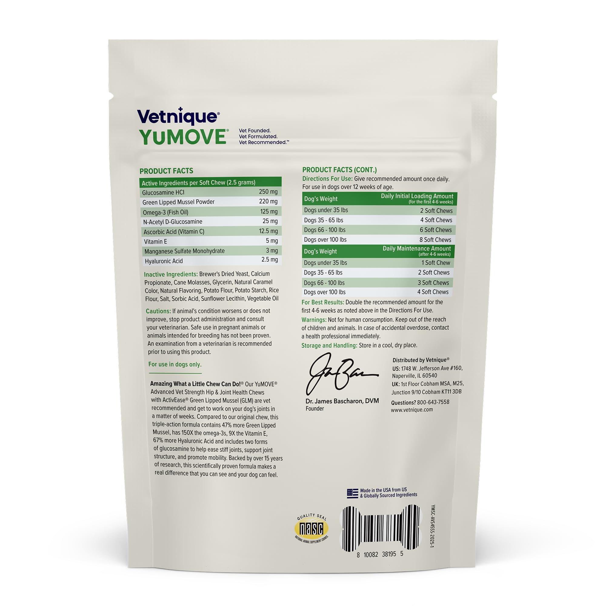 YuMOVE ActivEase GLM ingredients label highlights natural joint care for dogs