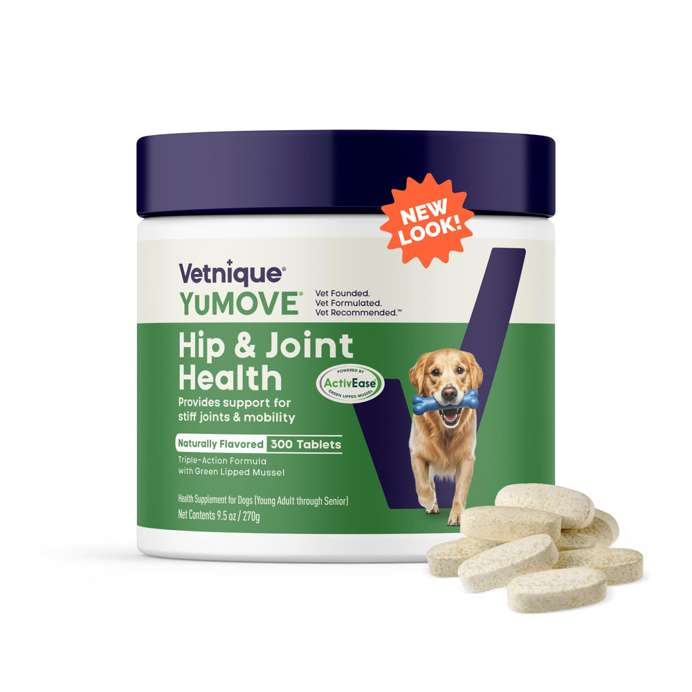 YuMOVE hip & joint bottle highlights ActivEase GLM for canine joint support.