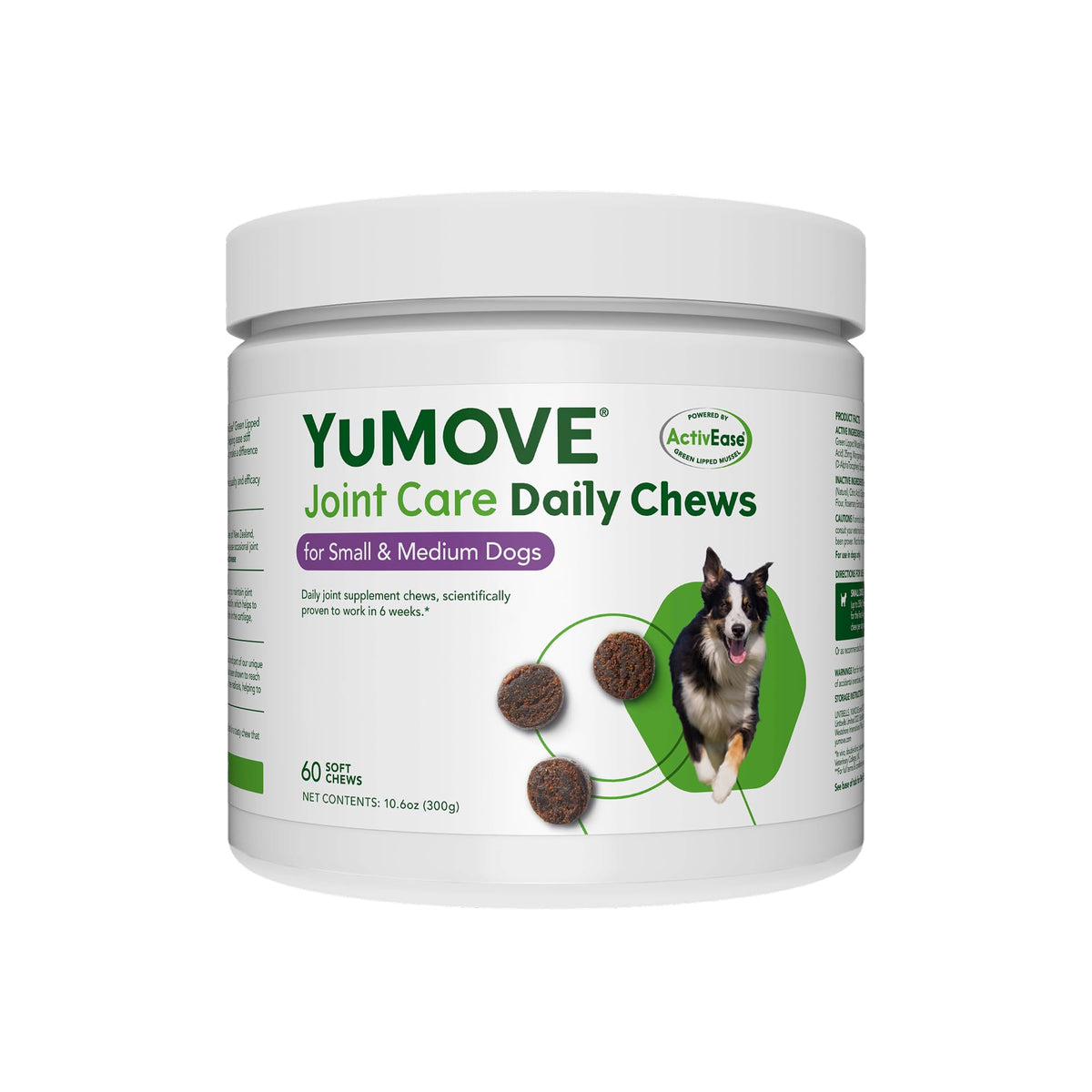 YuMOVE hip joint chews packaging highlighting mobility support for dogs