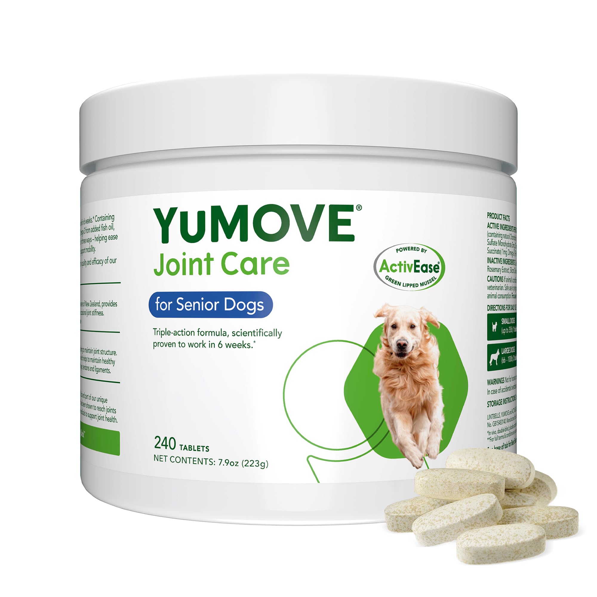 YuMOVE hip and joint dog chew tablets for seniors support mobility.