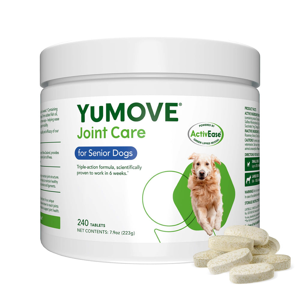 YuMOVE hip and joint dog chew tablets for seniors support mobility.