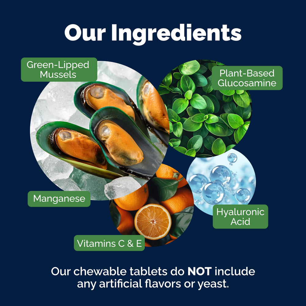 YuMOVE plant-based glucosamine highlights cartilage-building support for joints.