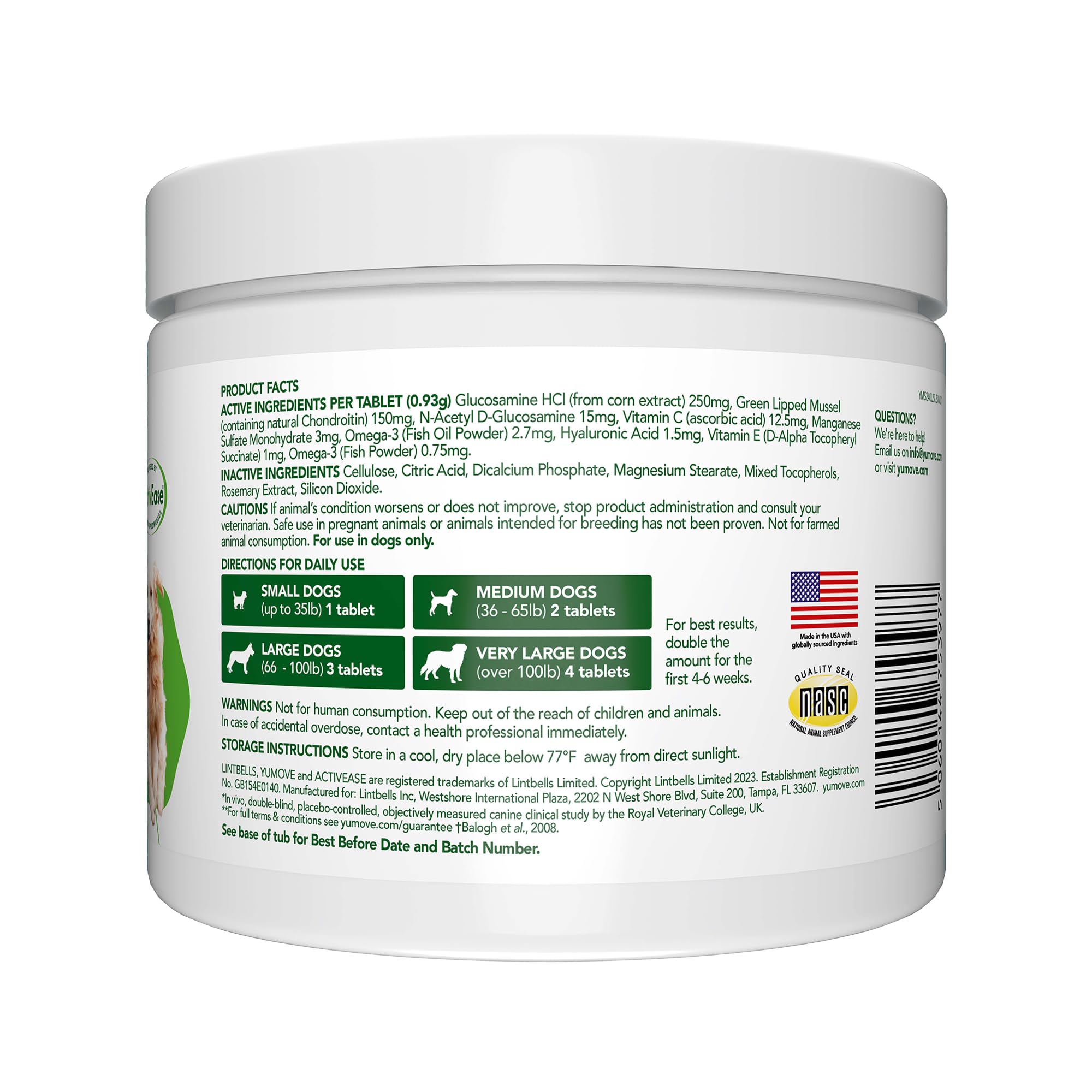 YuMOVE senior dog joint supplement bottle shown for daily dosing.
