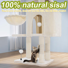 Yungaspy cat-tree natural sisal base supports scratching and paw exercise.