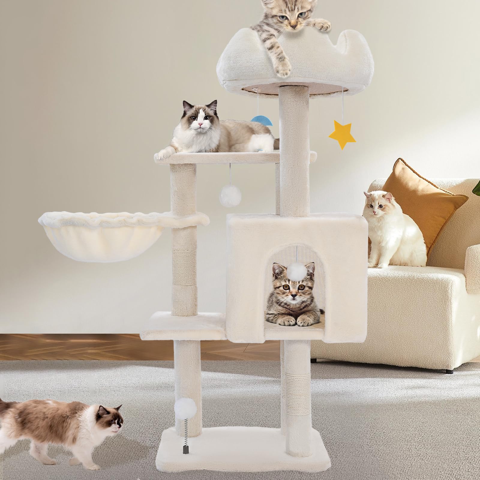 Yungaspy cat-tree white finish fits modern home decor.