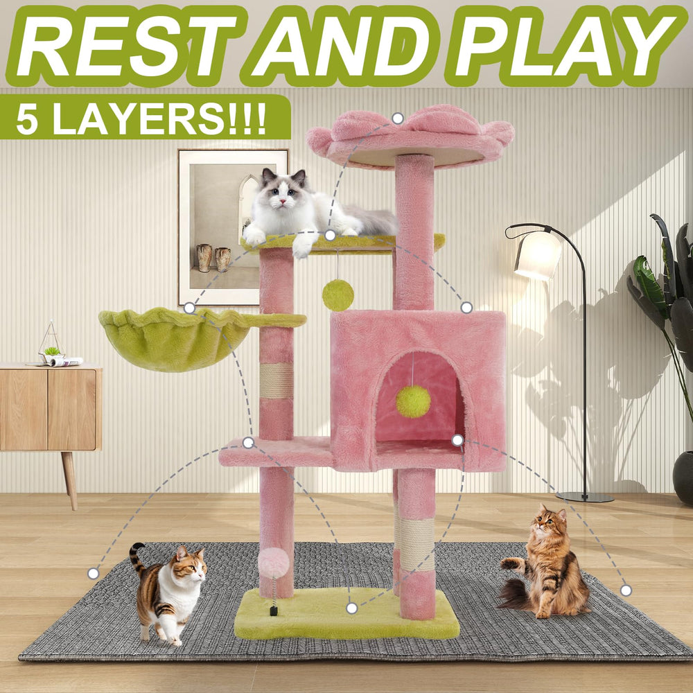 Yungaspy cat tree features five-layer play space for climbing and exploration.
