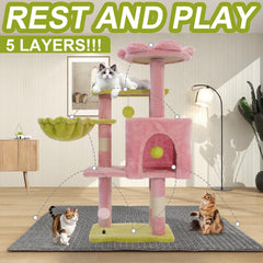 Yungaspy cat tree features five-layer play space for climbing and exploration.