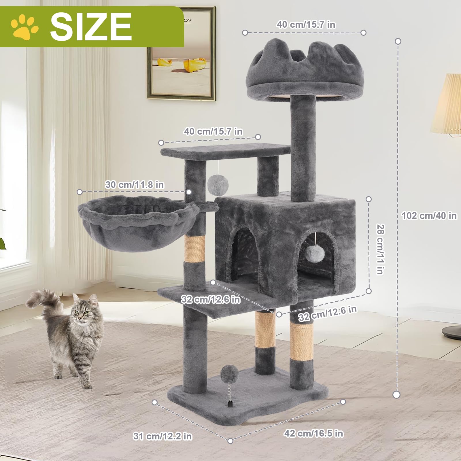 Yungaspy broad base enhances stability of the cat tree for big cats