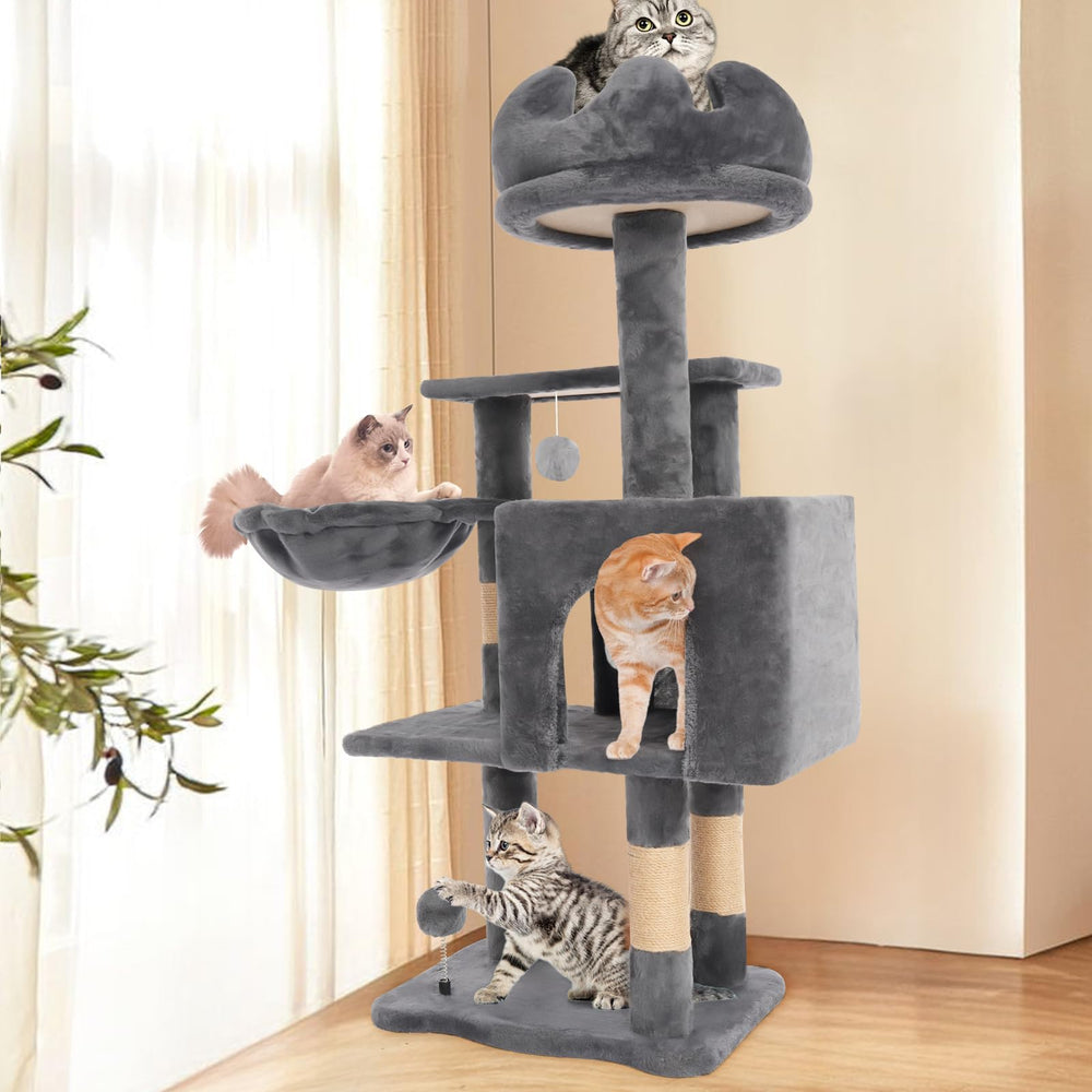 Yungaspy dangling balls on cat tree stimulate interactive play