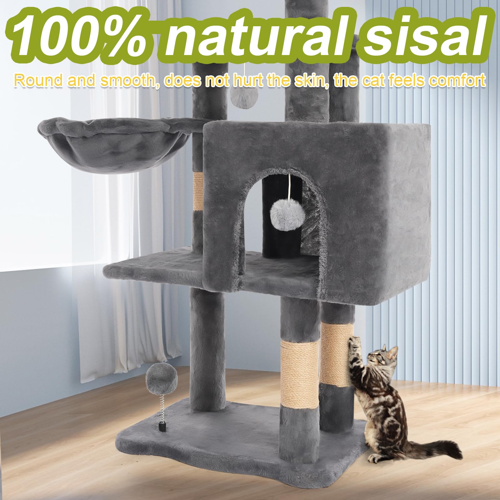 Yungaspy multi-cat friendly cat tree supports several play zones