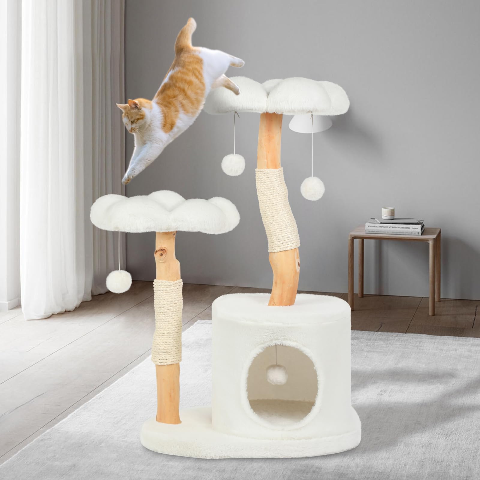 Yungaspy cute cat tree top flower provides a cozy nap spot for indoor cats.