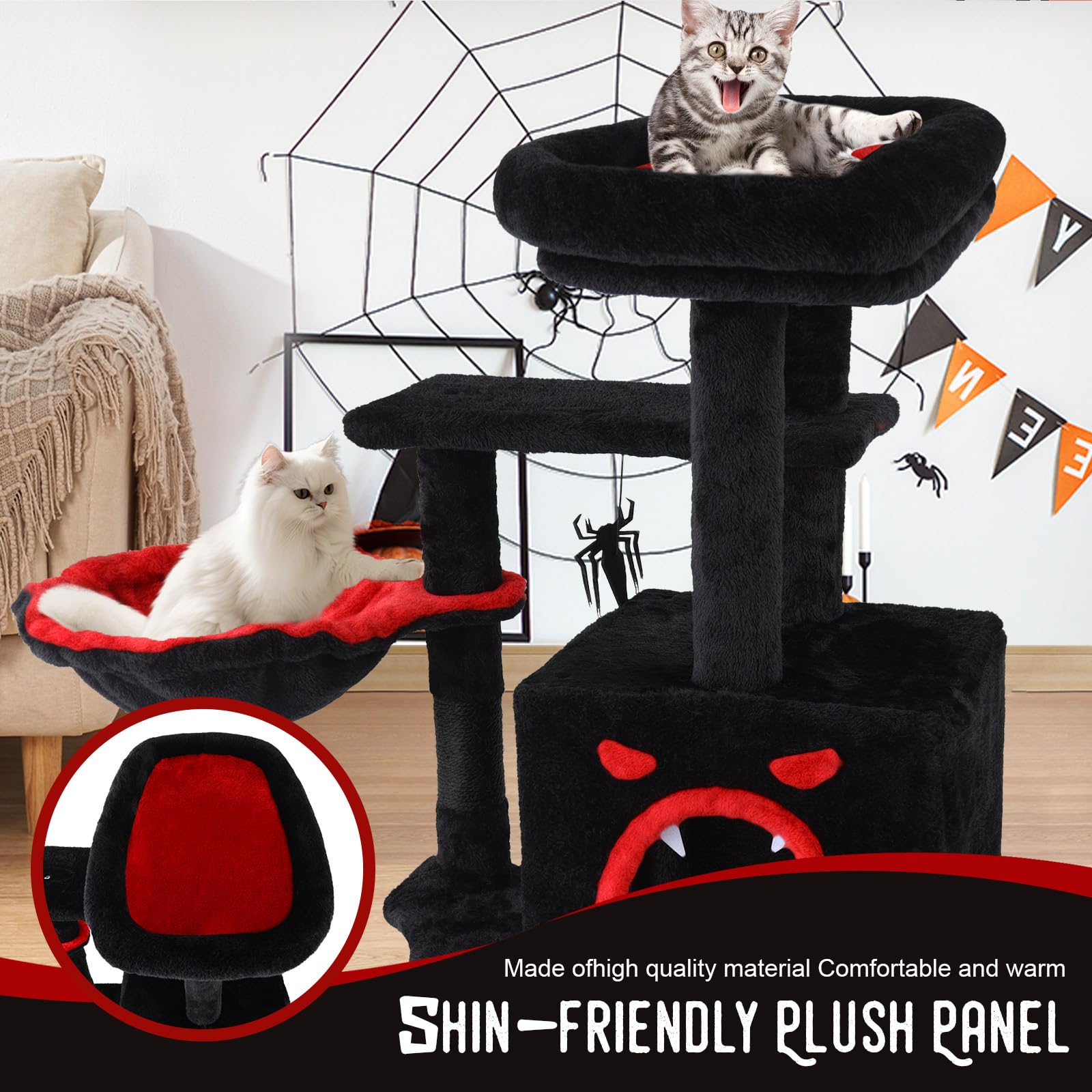 Yungaspy easy-assembly cat tree shows quick setup with included tool kit.