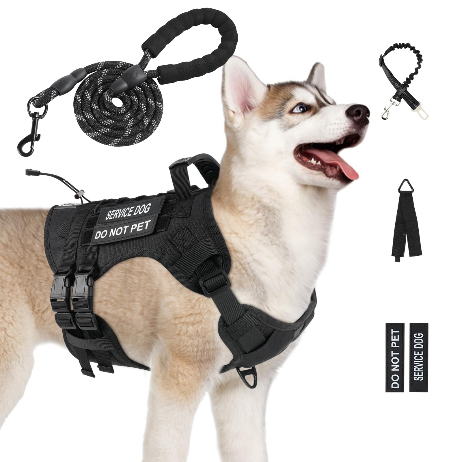 Yungaspy No Pull Tactical Dog Harness front view highlights secure fit for daily walks