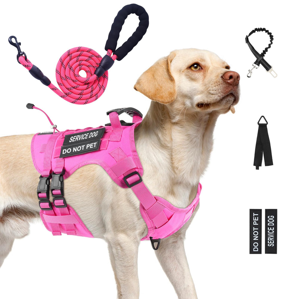 Yungaspy No Pull Tactical Dog Harness pink front view demonstrates secure fit for everyday walks
