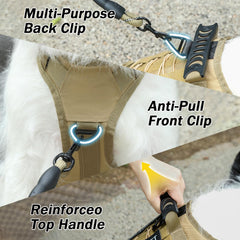 Yungaspy No Pull Tactical Harness shows sturdy top handle for vehicle entry and quick control.