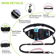 Yungaspy shock-absorbing spring leash pink reduces tug impact for smoother jogging.