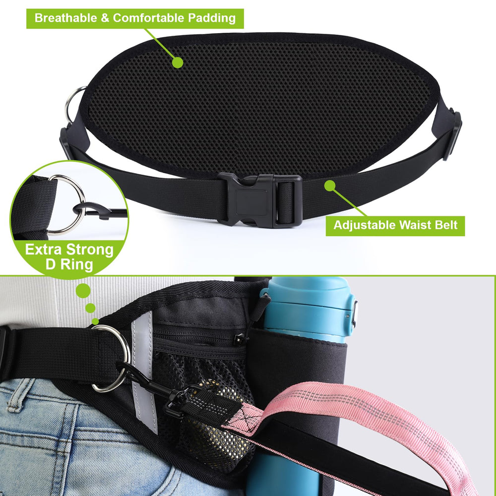 Yungaspy waist-pack-ready pink leash offers storage for snacks, water, and keys.