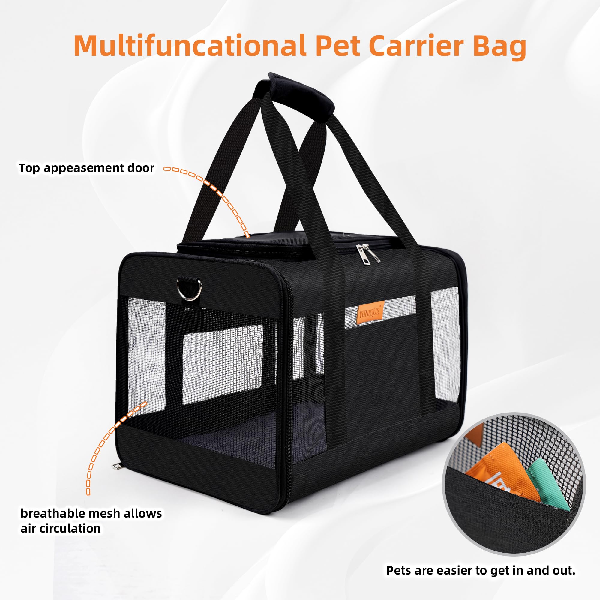YUNIQUE soft-sided carrier is airline-friendly for many carriers during travel