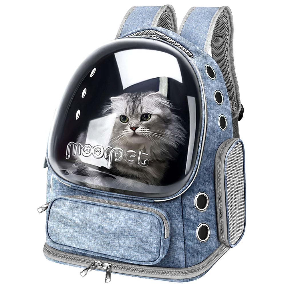 YUNLINLI cat backpack blue bubble window shows transparent view for travel supervision.