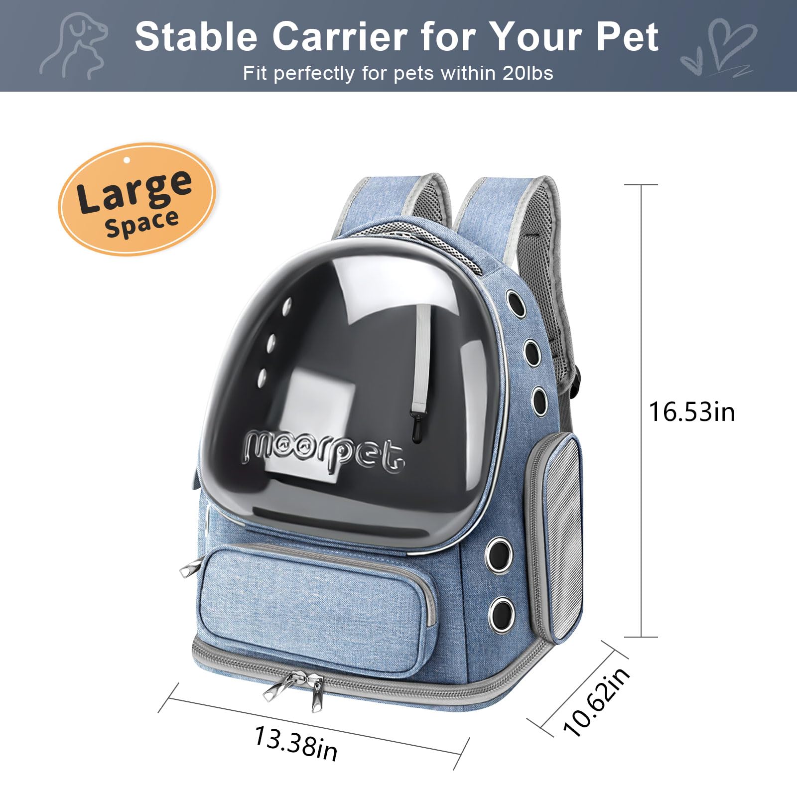 YUNLINLI cat backpack with built-in safety leash to reduce escape risk.
