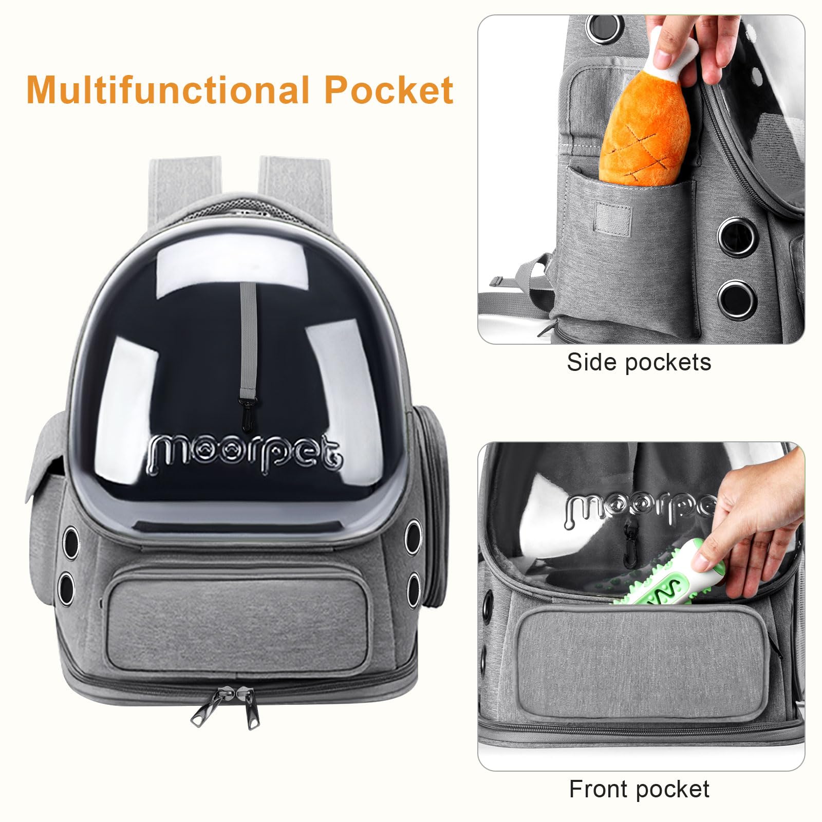 YUNLINLI Cat Backpack Side Pockets keep toys and snacks within reach.