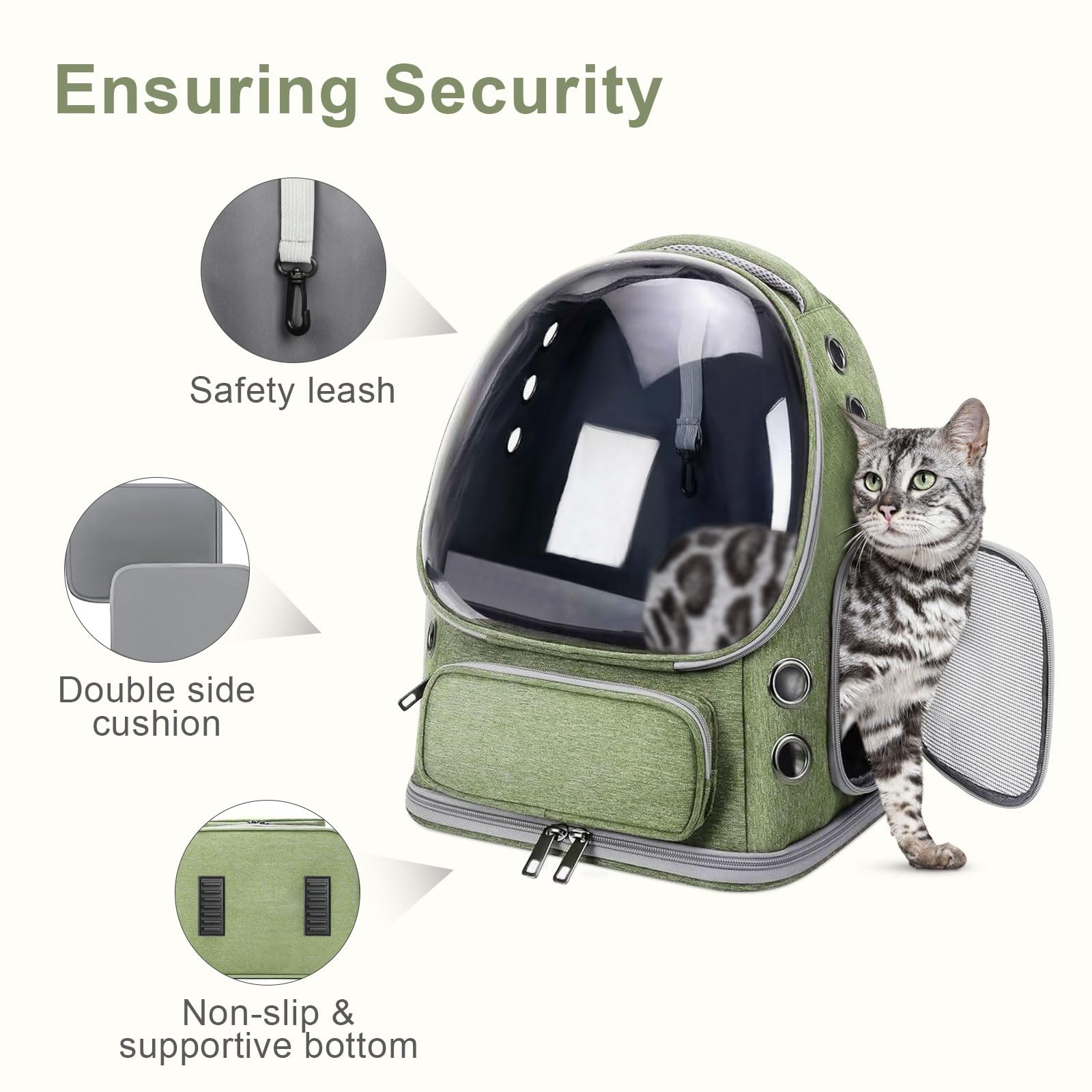 YUNLINLI cat backpack water-resistant base protects against spills.