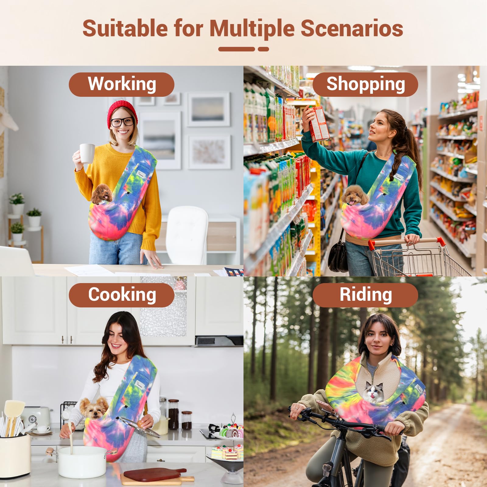 Yunpawpet dog sling crossbody wrap shows hands-free comfort during errands