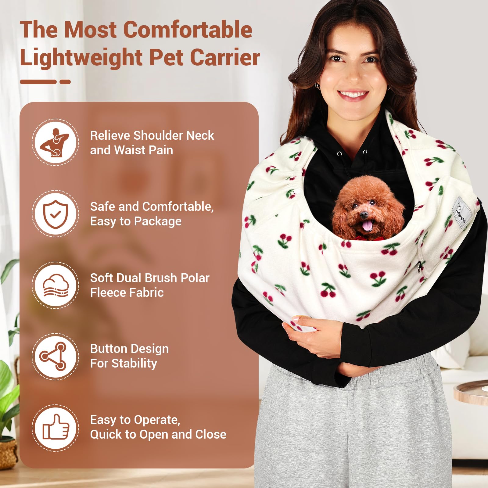 Yunpawpet dog sling front pocket detail for convenience