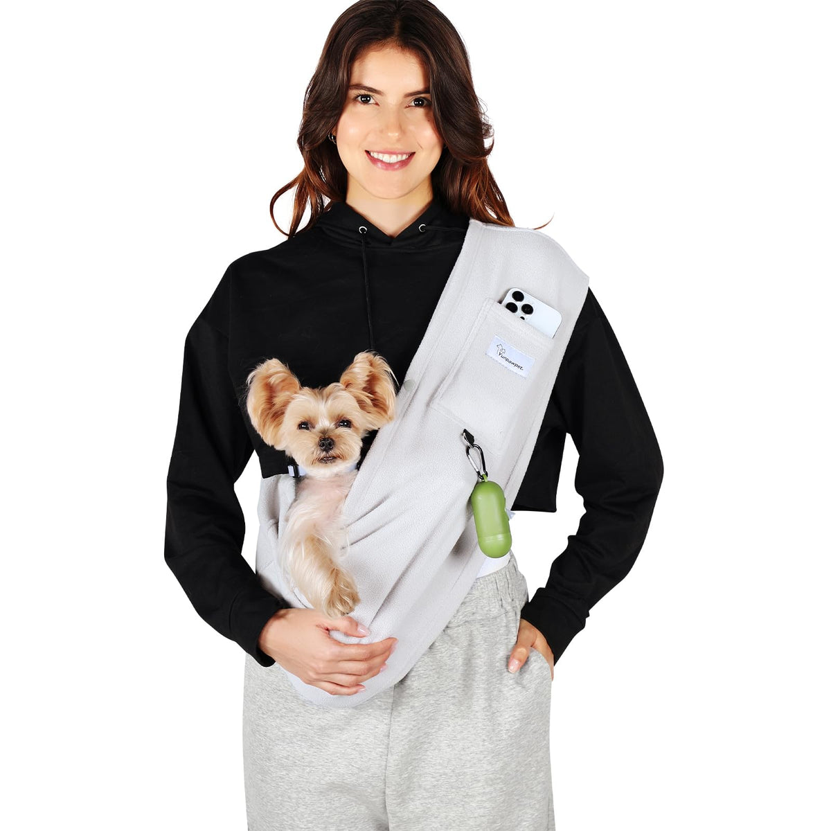 Yunpawpet dog sling with front pocket grey keeps essentials handy during outdoor strolls