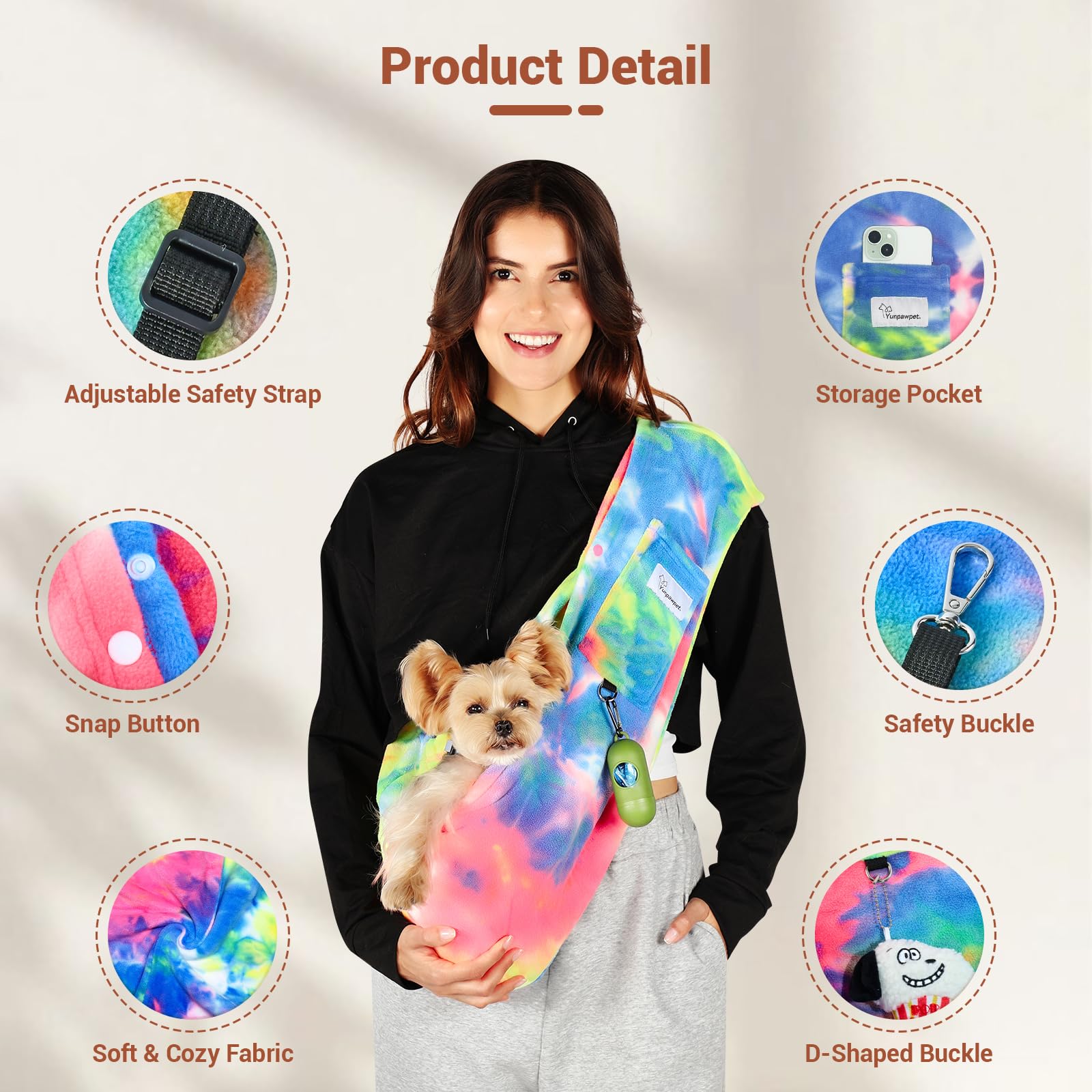Yunpawpet dog sling suited for indoor and outdoor use during errands and park visits