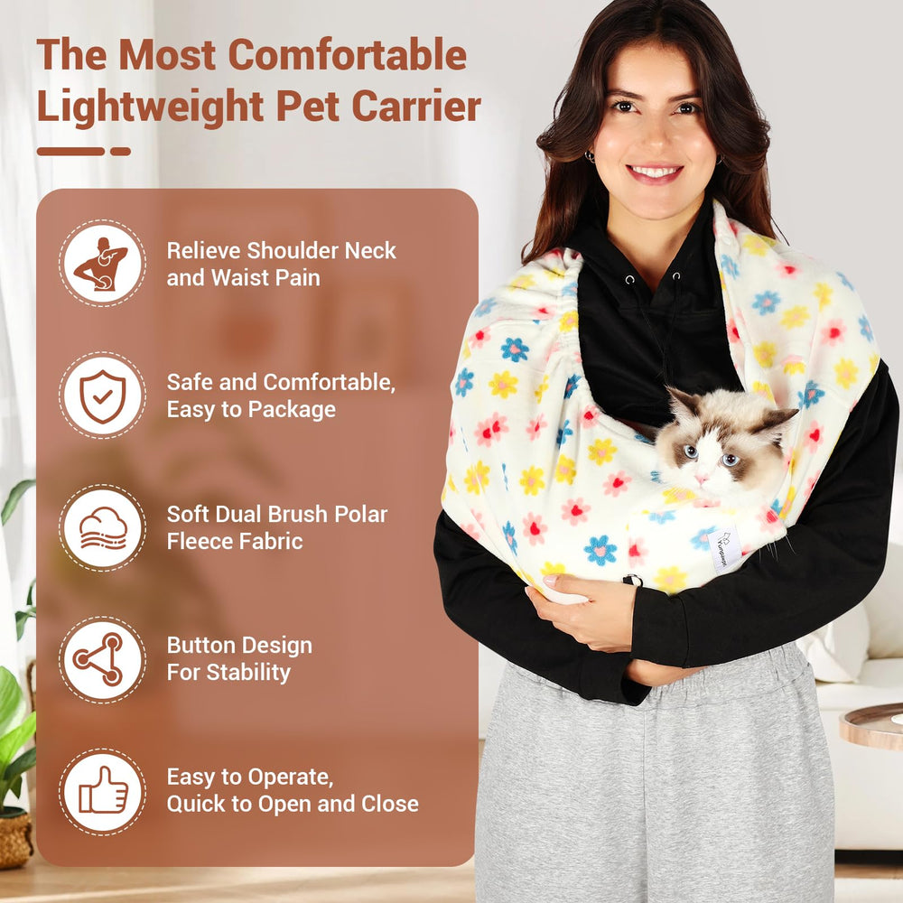 Yunpawpet dog sling medium daisy crossbody wrap showing secure and calm pet
