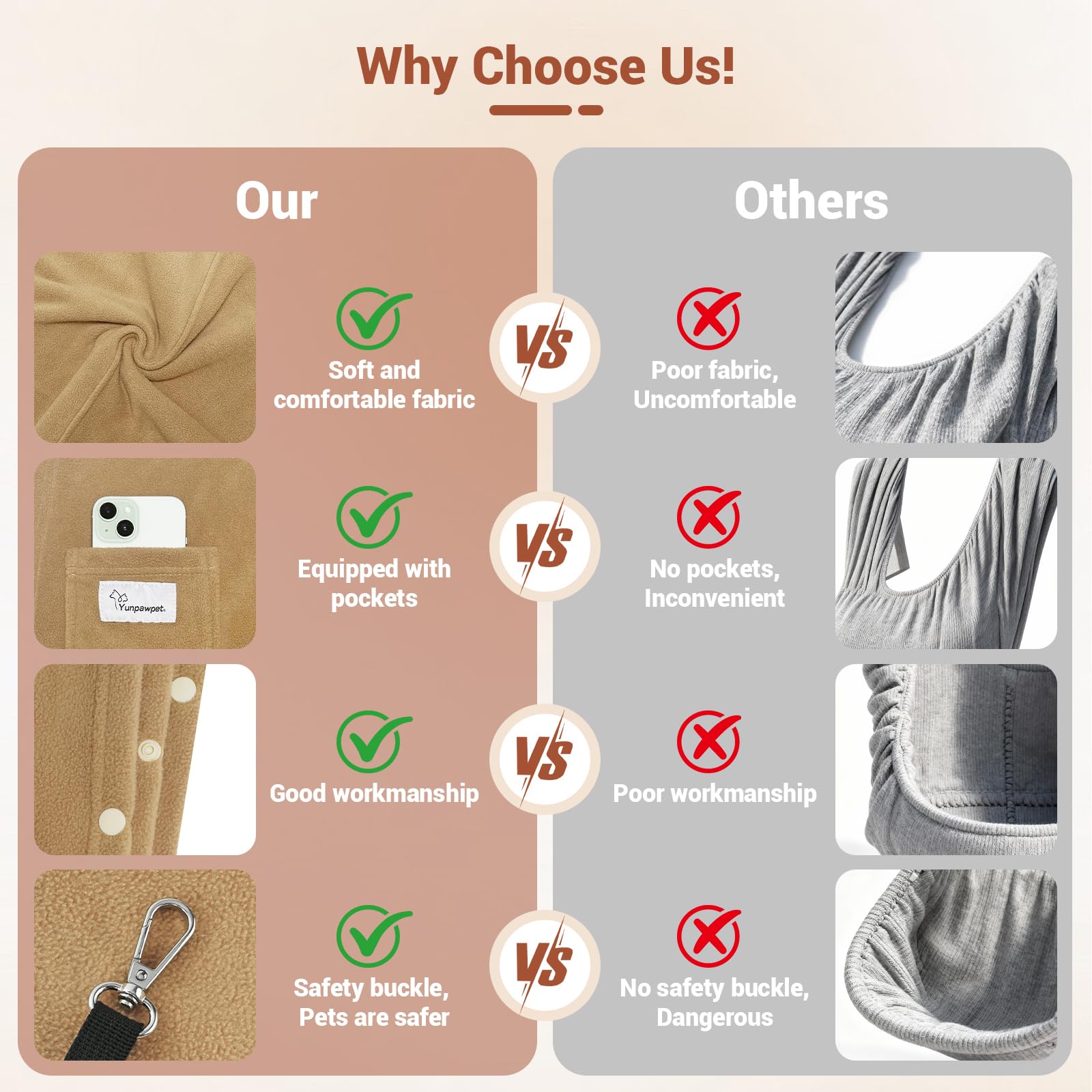 Yunpawpet ergonomic chest carry design distributes weight evenly