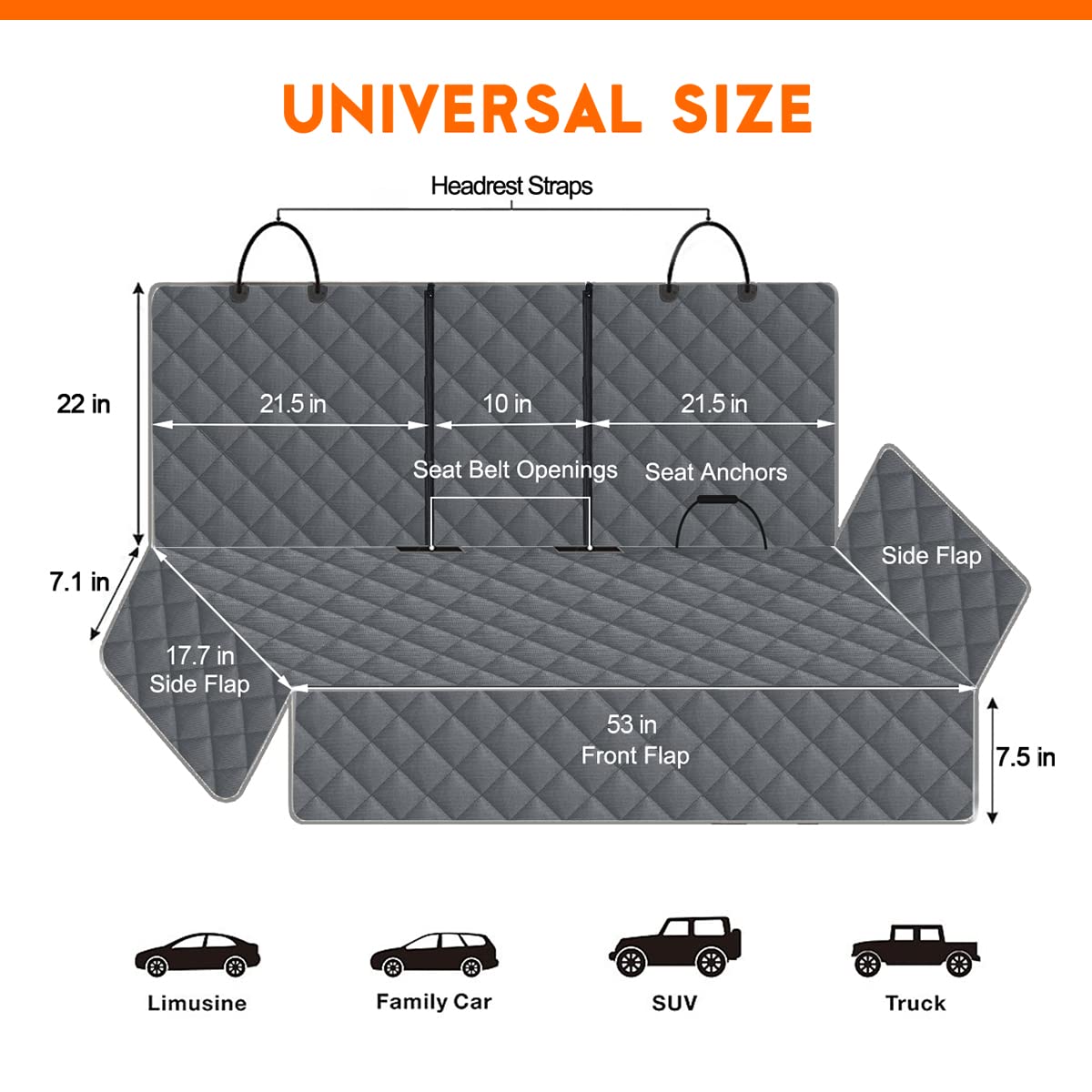 Yuntec dog car cover adjustable straps for secure, customized fit.