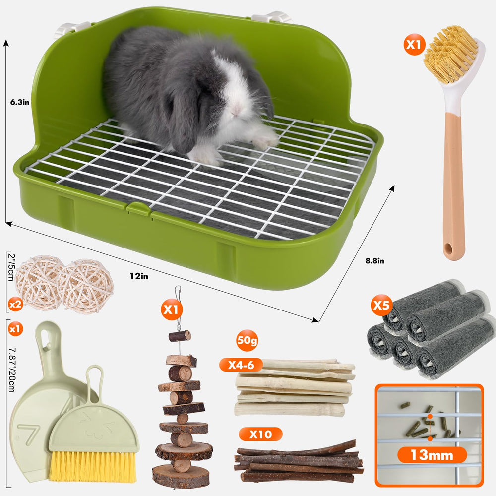 Yuoaes Rabbit Litter Box corner-fit demonstrates secure placement and spill prevention.