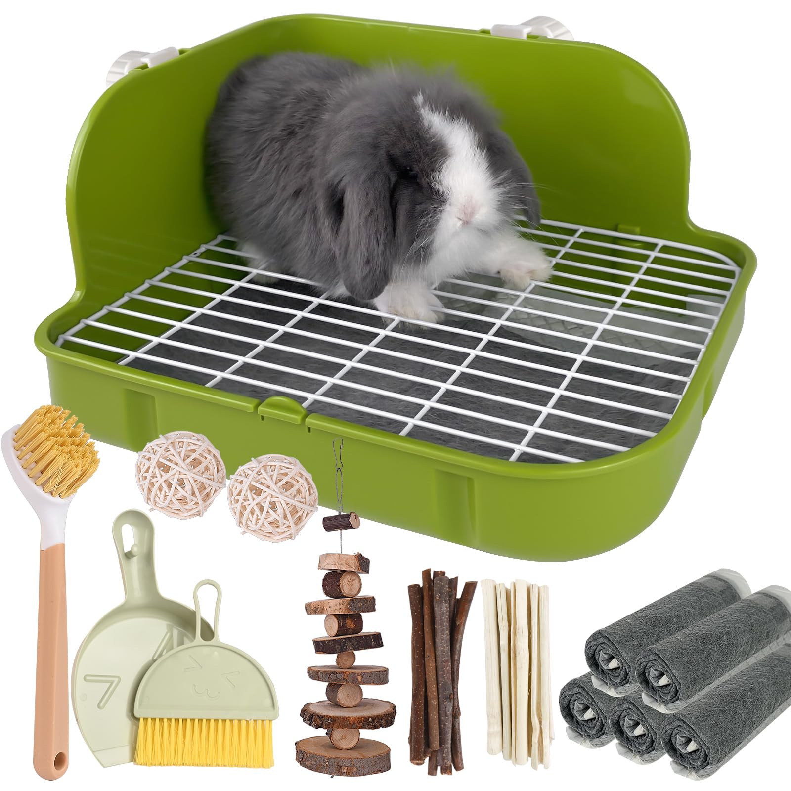 Yuoaes Rabbit Litter Box front view shows deep design for mess containment and easy cleaning.
