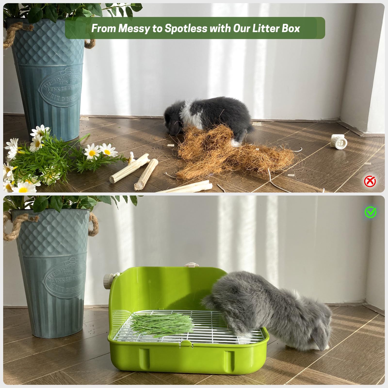 Yuoaes Rabbit Litter Box removable-grate features easy cleaning and keeps paws above waste.