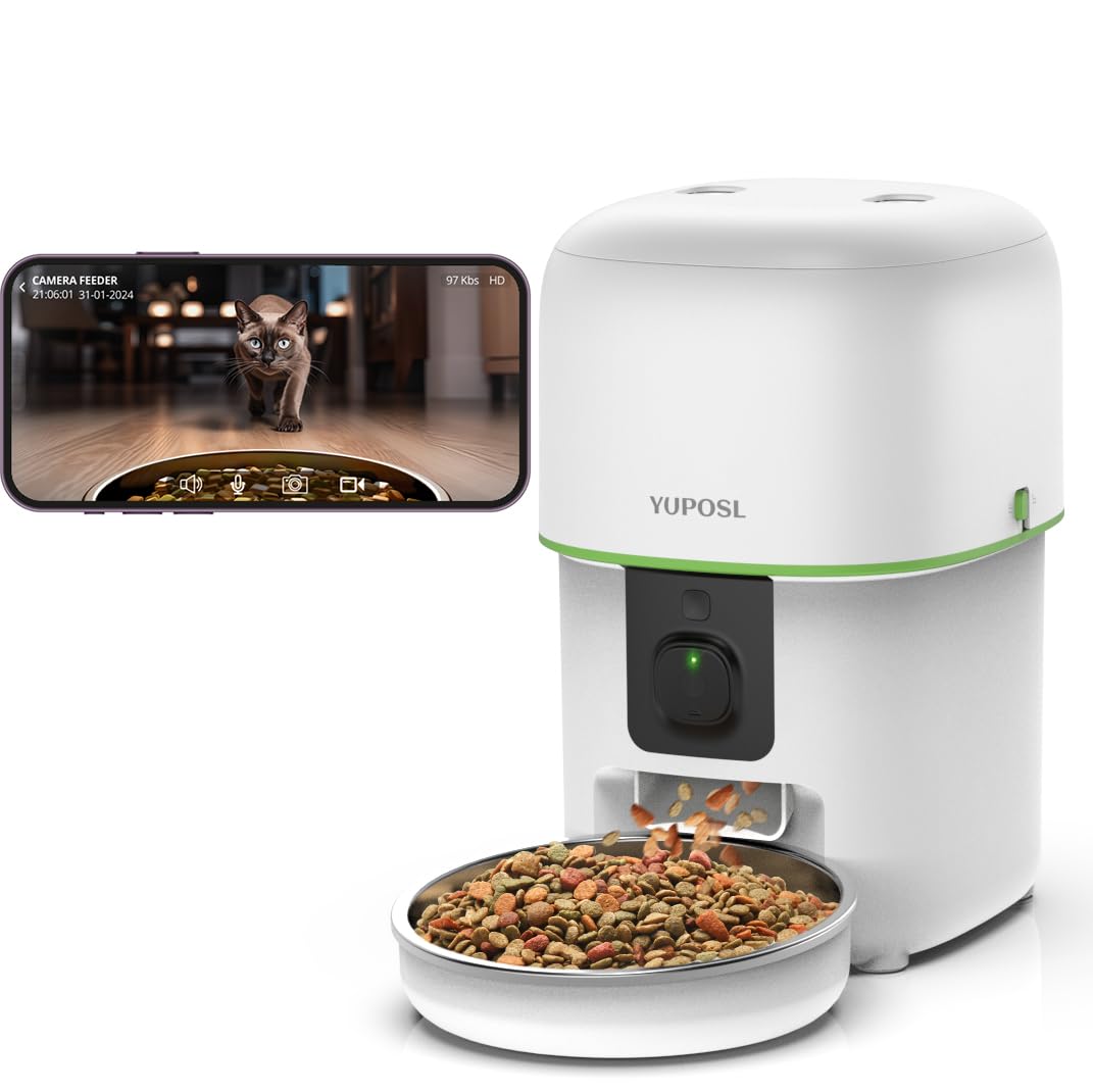 Yuposl automatic cat feeder camera view for remote monitoring of meals with 1080p clarity