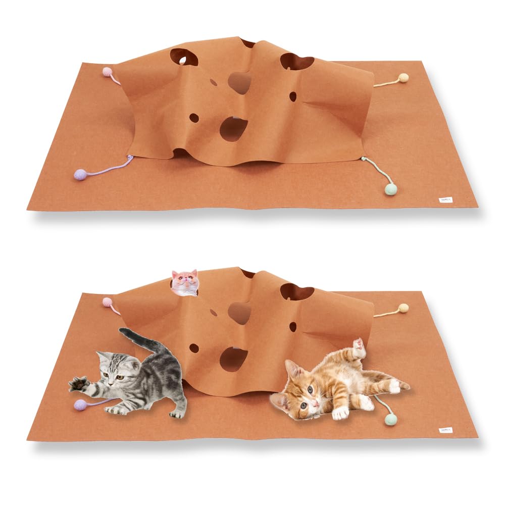 YURUX Cat Play Mat with holes for hiding and chasing fun.