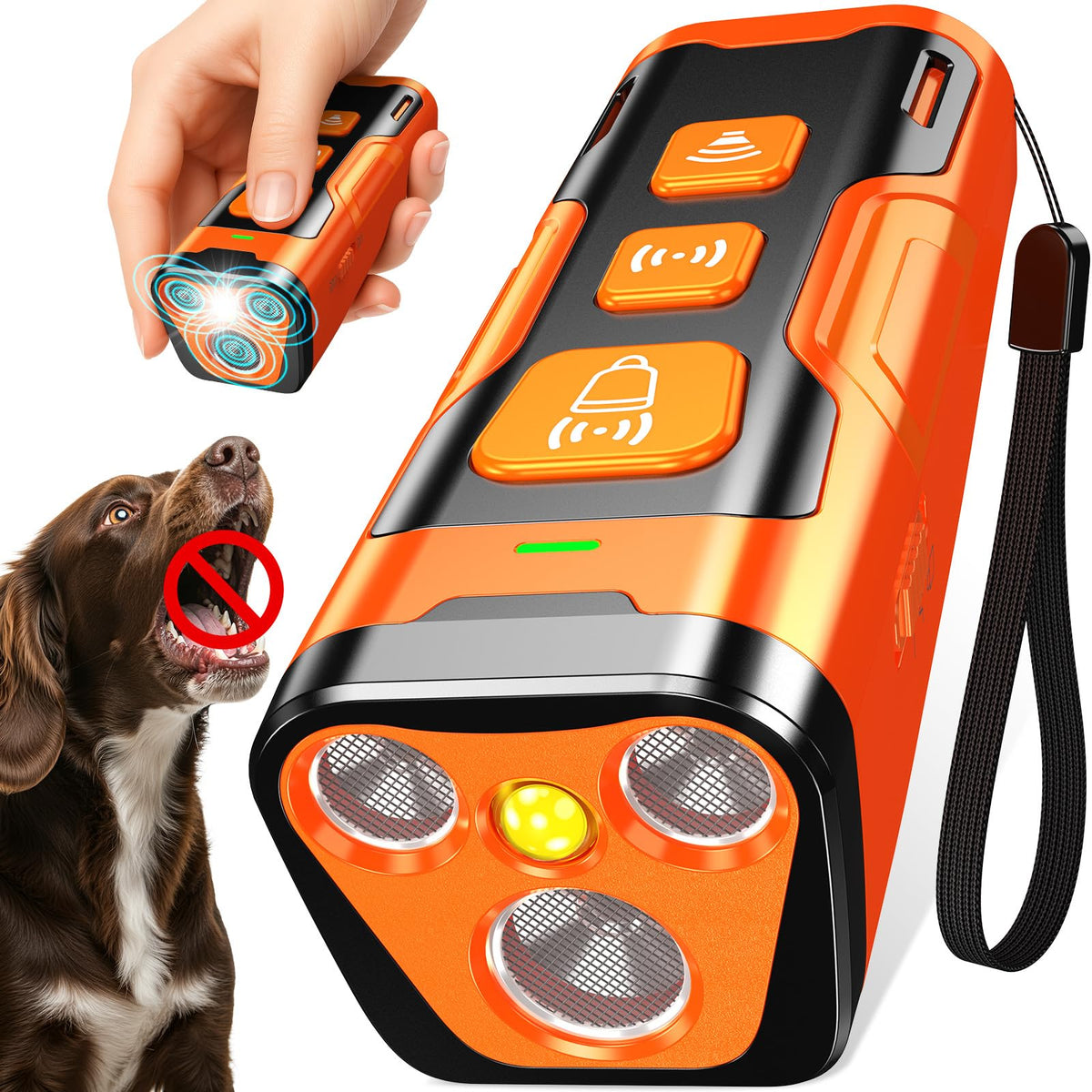 YUYQA dog bark deterrent with 3x ultrasonic emitters for wider range.