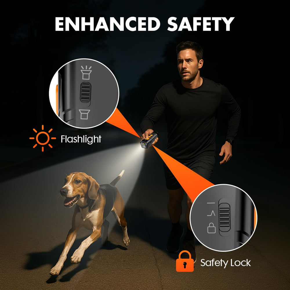 YUYQA dog bark deterrent device extended range graphic illustrates 23-foot coverage.