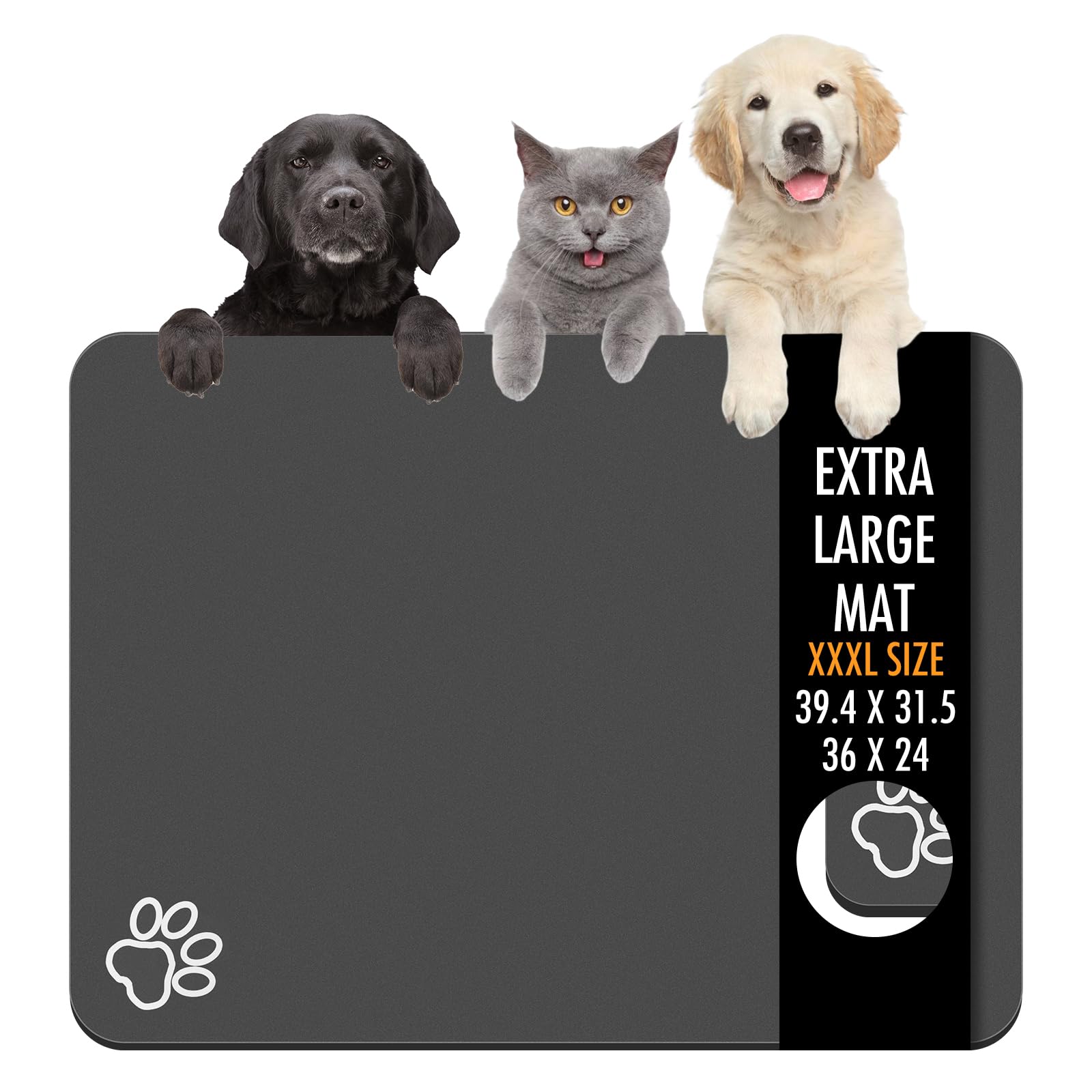 Yuzshin pet food mat absorbs spills, keeping floors dry under bowls.