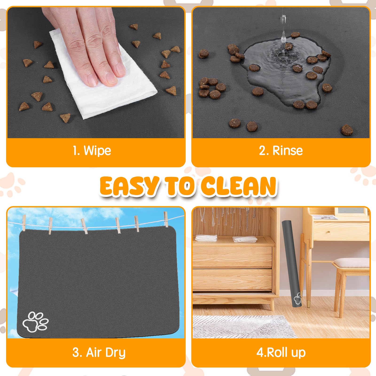 Yuzshin under-feeder mat with quick-dry design keeps feeding areas dry.